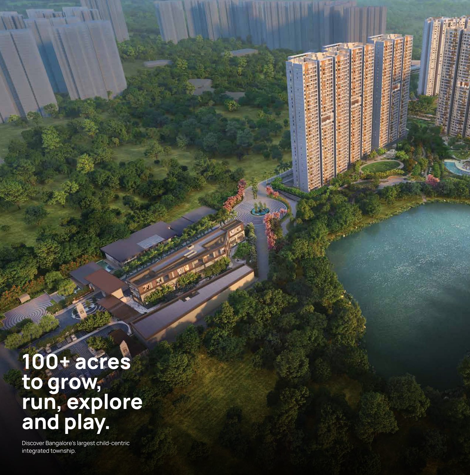 Township aerial view with lake